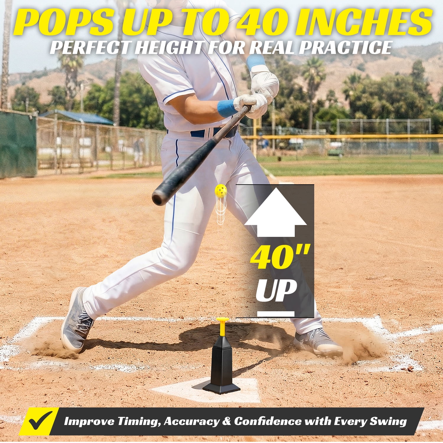 FITPLAY Baseball Trainer Tee Popper, Pop Up Baseball Training,  Baseball Pitching Machine with 12 Balls