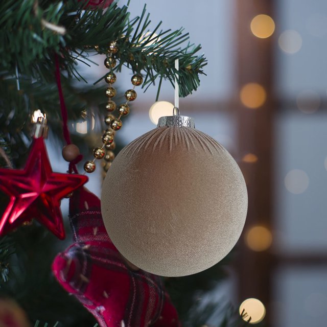 LHNFT 4 adornos navideños redondos flocados, diámetro extragrande de 5.9 pulgadas, bolas navideñas de plástico irrompibles, textura flocada suave, decoraciones navideñas para interiores y exteriores