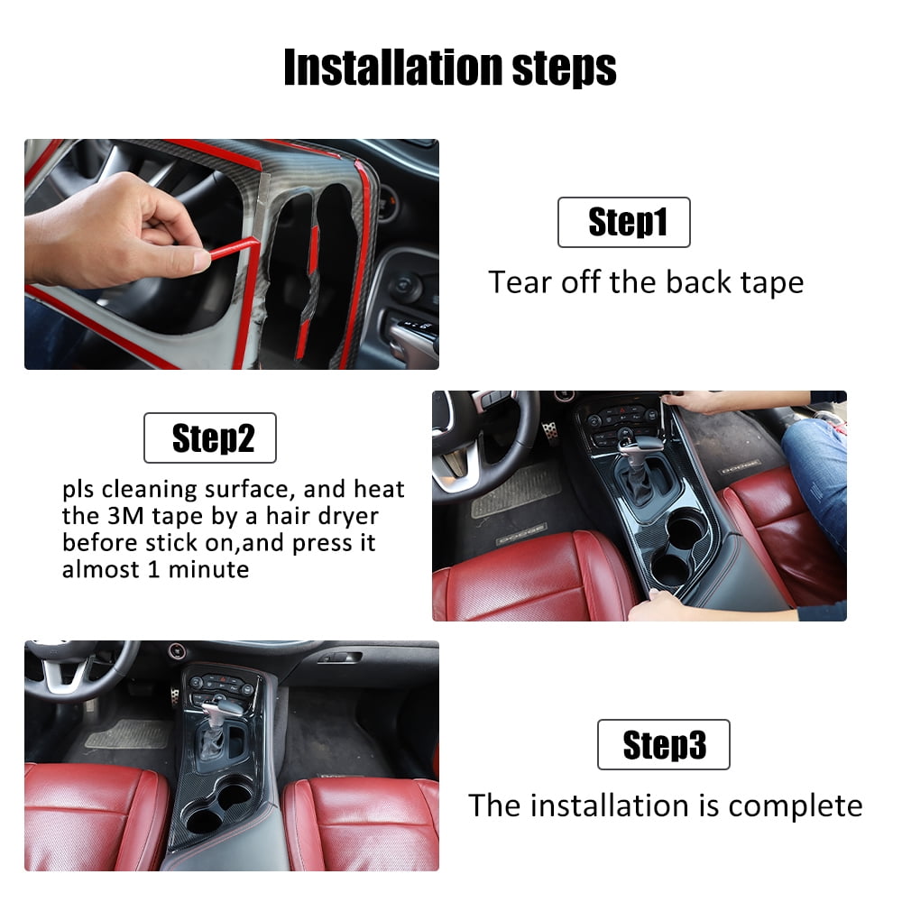 CheroCar Car Gear Shift Panel Trim Cover Carbon Fiber for Dodge Challenger 2015-2023 Black