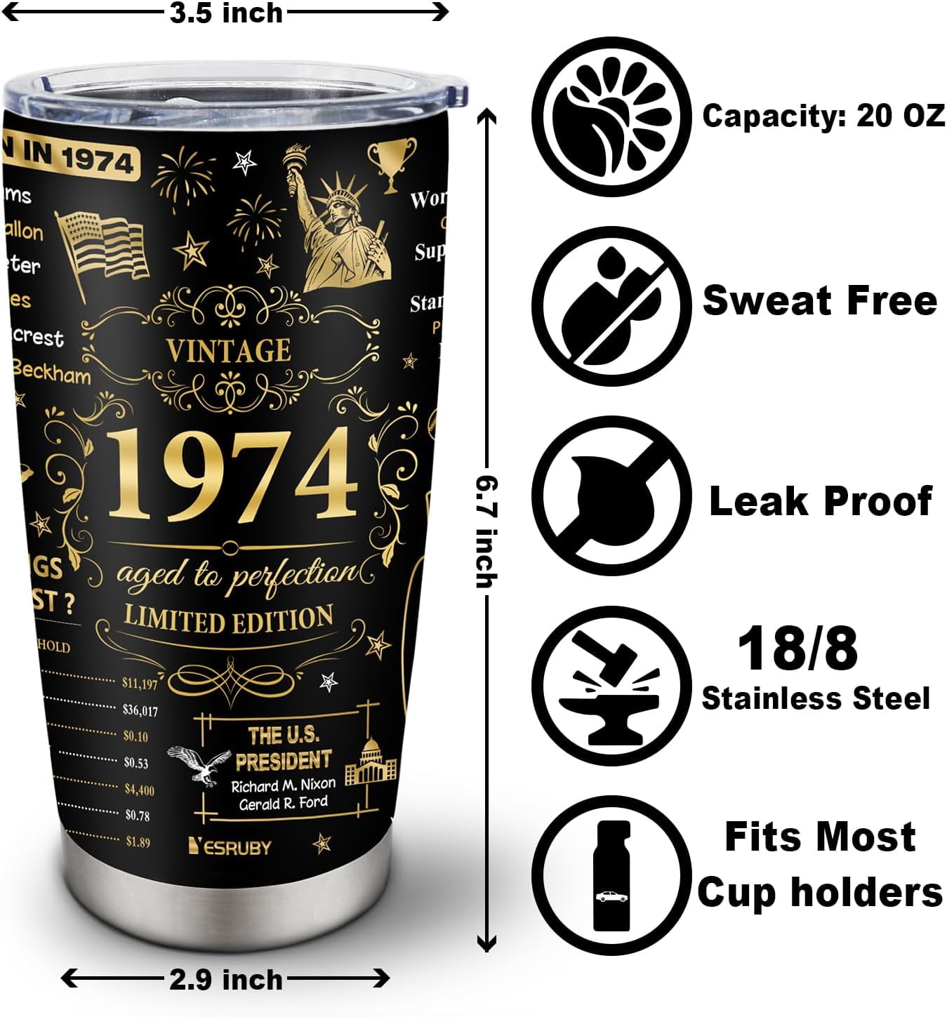 50th Birthday Gifts For Her/Him, 50th Birthday Gifts For Women Men, 20Oz Tumbler Gifts For 50th Birthday, Gifts For Men Women Over 50, 50th Birthday Decorations, 1974 Birthday Gifts Cup (1pc)