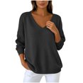 thumbnail image 3 of Tqcoqu Women's V‑Neck Knit Sweater, Solid Color Drop Shoulder Long Sleeve Loose Pullover Top, Fall 2026 Going Out Casual Blouse, 3 of 10