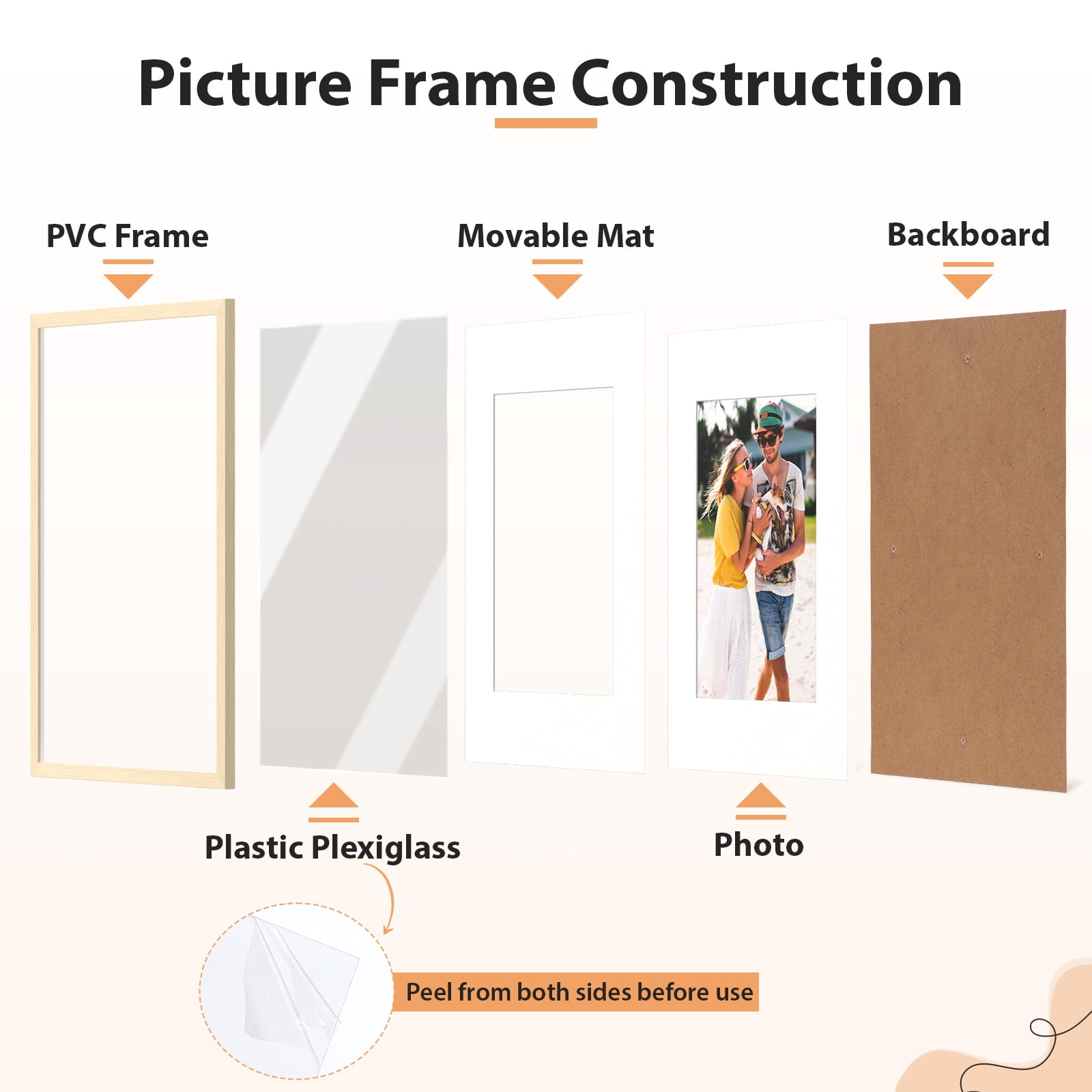 LIZEVINC 4 Pack 11x14 Picture Frame, Display Pictures 8x10 with Mat or 11x14 Without Mat, Wall Hanging Photo Frame, Wood Grain