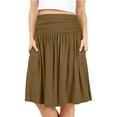 thumbnail image 2 of WTOBBY Women's Below Knee Length Solid Color Ruched Flowy Midi Skirt with Side Pockets, Regular Fit Casual Elegant Skirt for Office Work and Everyday Sophisticated Wear,Complexion XL, 2 of 5