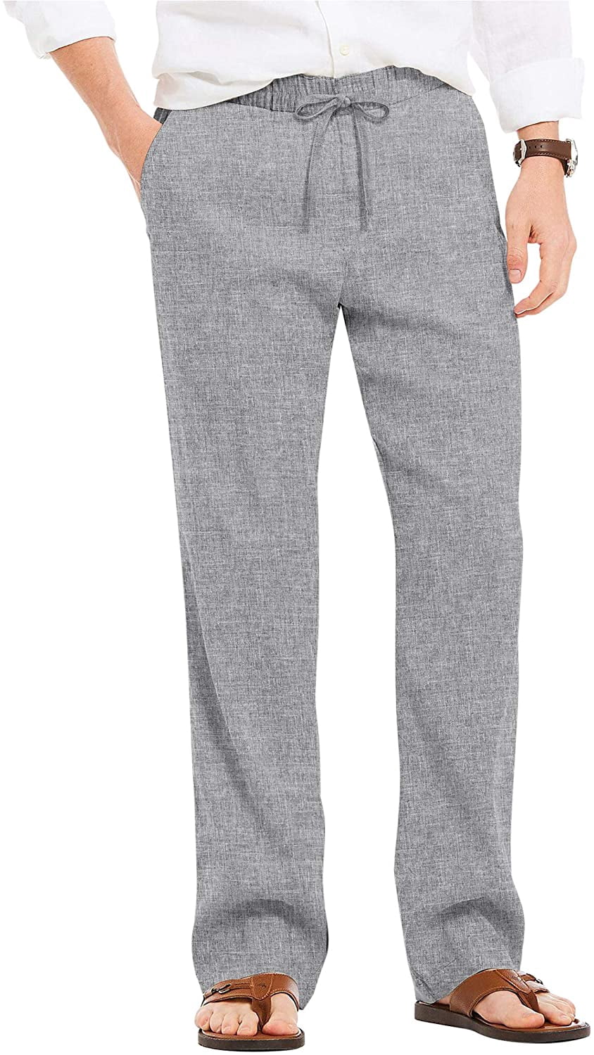 Men's Linen Casual Pants Elastic Waist 