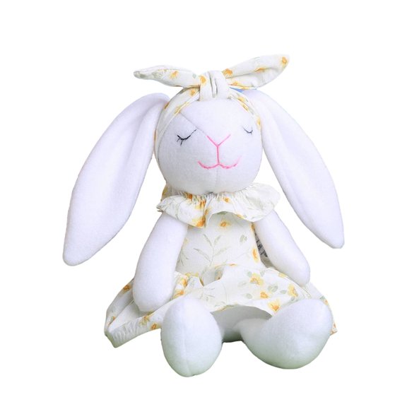 Long Eared Hare Figurine Ornament Plush Fabric Hare Doll With Flower Dress For Tabletop Shelf Display Easter Decoration