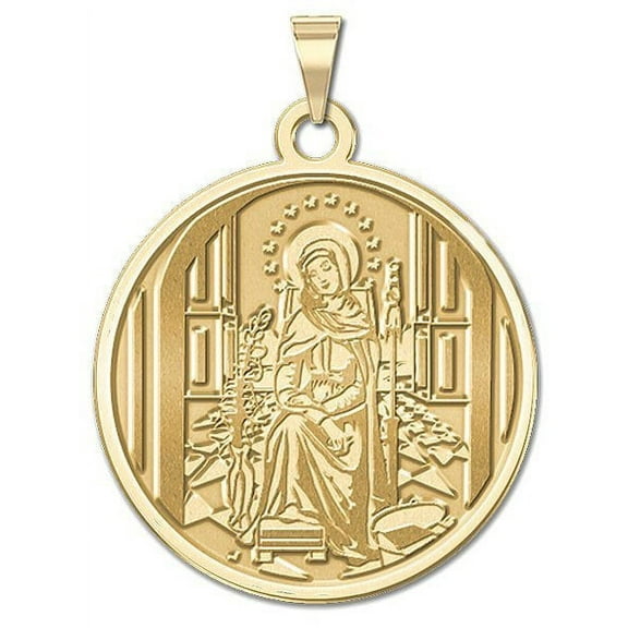 Mater Admirabilis Plain Border Religious Medal  - 3/4 inch Size of a Nickel in Solid 14K Yellow Gold