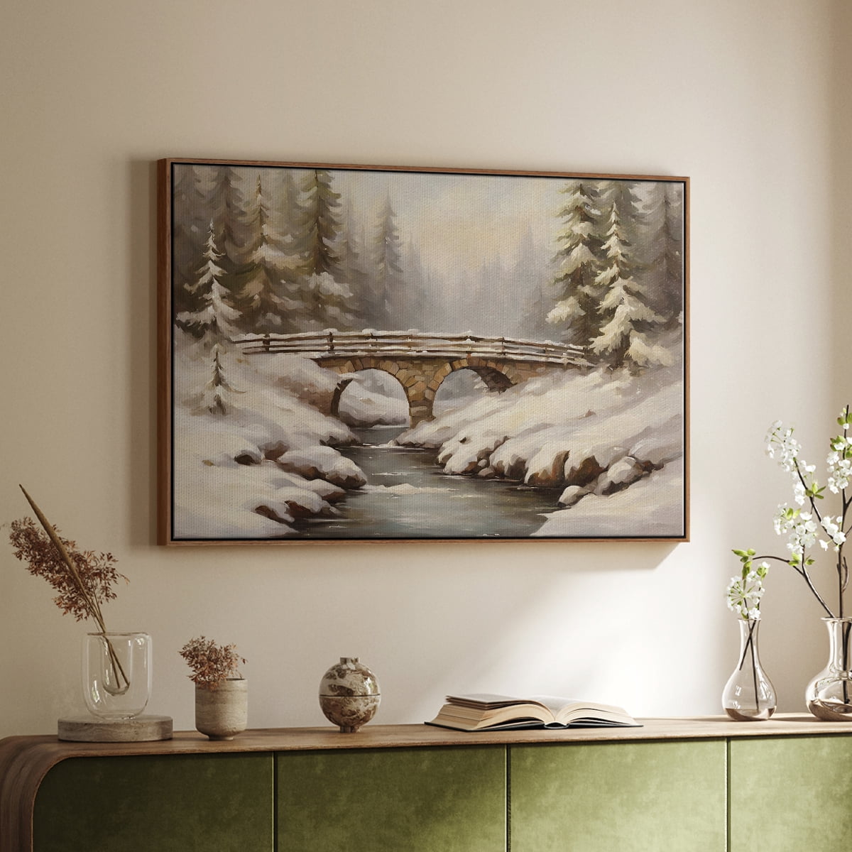 Vintage Landscape-CLXXVI By Wexford Home Framed in Walnut Wood Gallery Wrapped Canvas 25 in. x 37 in.