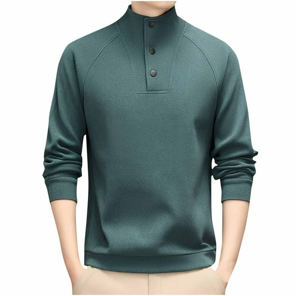 pstuiky camisa de manga larga para hombre, Camisa informal de manga larga con cuello alto y botones de color liso para hombre tops de invierno para hombre xxl