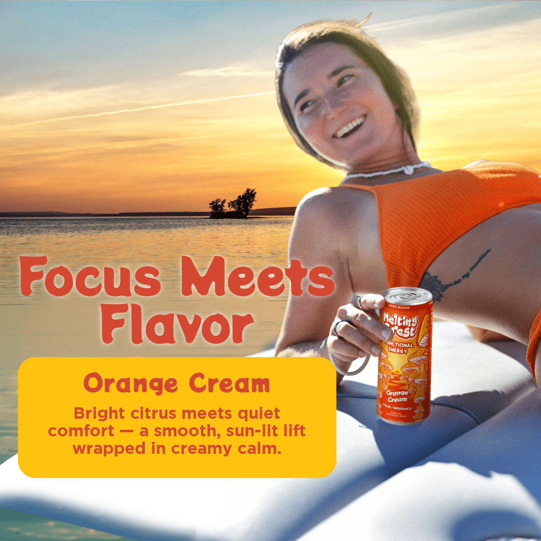 Melting Forest Orange Cream Mushroom Energy Drink, Lion's Mane & Cordyceps, Zero Sugar 12 Pk