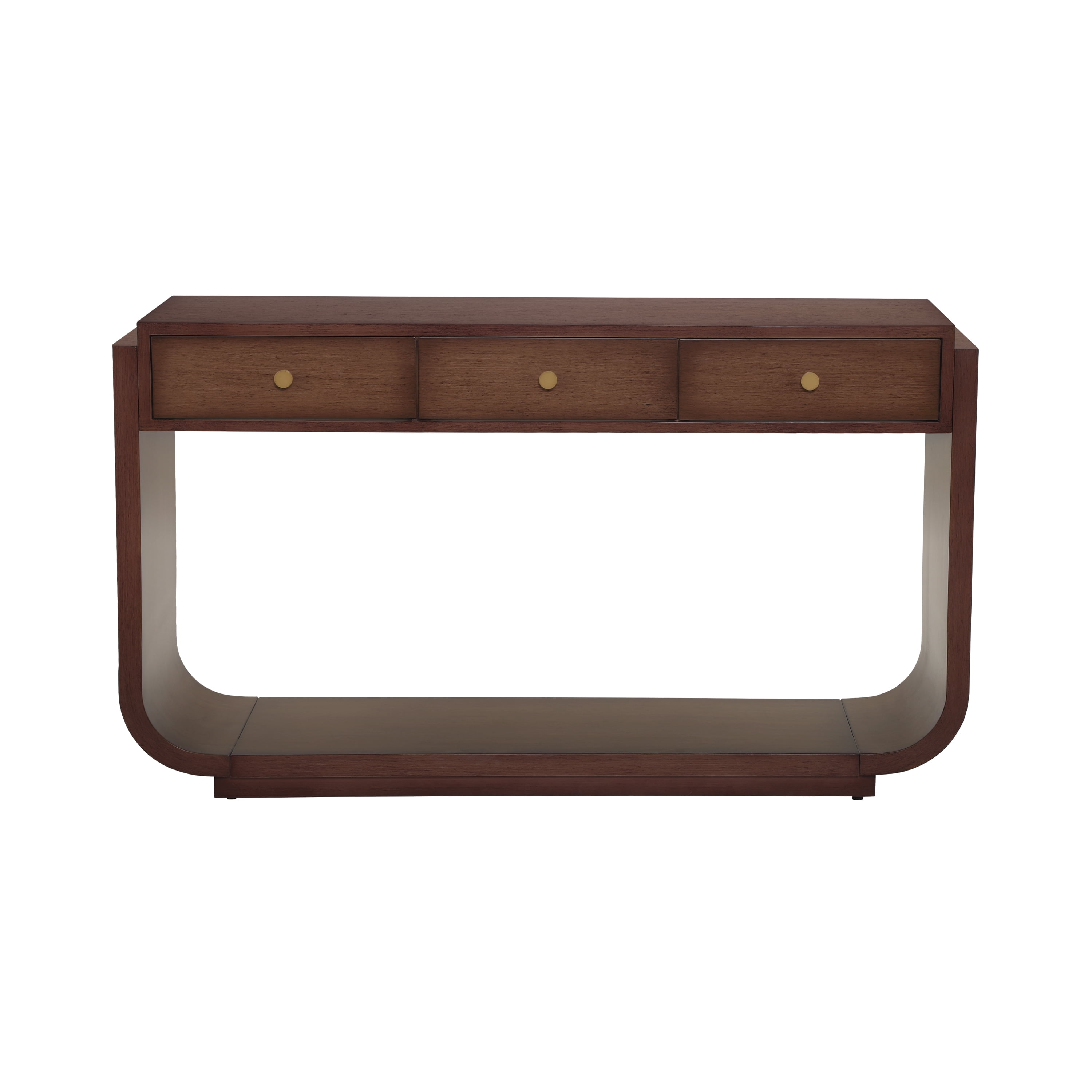 Mintazer Curved Rounded Console Table with Brushed Nickel Handles, Entryway Table with 3 Drawers & Open Bottom Shelf, Anti-Tip Sofa Table for Hallway Living Room Foyer, Walnut
