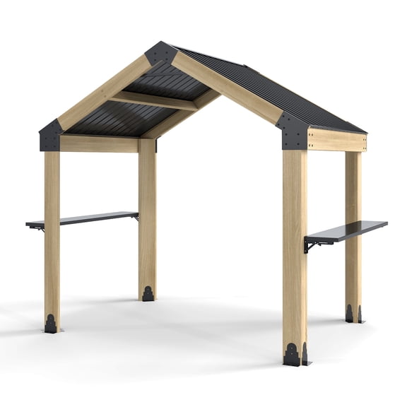 Howsvn 8x6 ft Cedar Wood Grill Gazebo with Hardtop Metal Roof, BBQ Shelter with Side Shelves