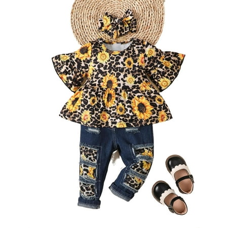 

Cute Leopard Print Round Neck Short Sleeve Multicolor Baby Sets (Baby s)