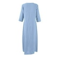 thumbnail image 4 of Formal Black Dresses, Linen Beach Casual Loose Fit V Neck 3/4 Sleeve Maxi Sundress Lightweight Wedding Guest Vacation Dress Graduation Prom Womens Sundresses Cocktail Dresses (XL, Blue) ZMTing, 4 of 5