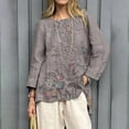 thumbnail image 4 of Gray Womens Blouses Women's Vintage Floral Baseball Art Print Casual 3/4 Sleeve T Shirts Round Neck Cotton Shirt Summer Tops for Women, 4 of 4