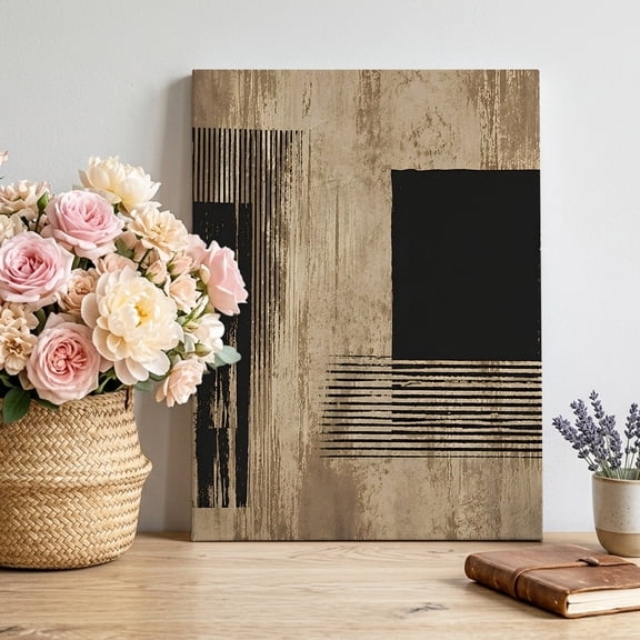 Canvas Wall Art Black Paint Blocks Canvas Art Print Industrial Charcoal Tan Distressed Texture Pictures Wall Decor for Living Room Bedroom Artwork Decorations Stretched Framed Ready to Hang 24"x32"
