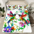thumbnail image 2 of jejeloiu Colorful Hummingbird Twin Sheet Sets,Rustic Flower Twin Fitted Sheet,Ancient Aesthetic Artwork Flat Sheet For Girl Teens,Breathable Home Decor,3pcs, 2 of 7