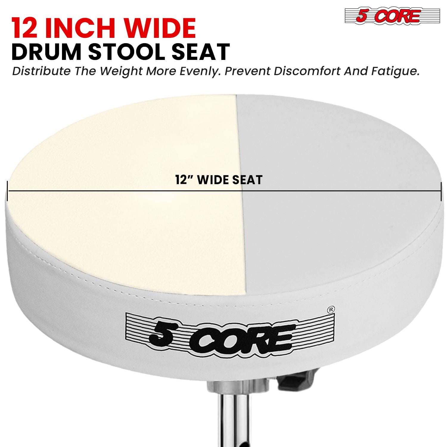 Drum Throne Padded Guitar Stool Height Adjustable Music Chair Seat Universal for Adults & Kids with Anti Slip Rubber Feet - DS BLKCH White