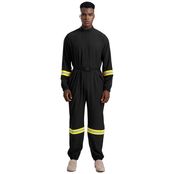 vastwit Mens Fire Captain Overalls Uniforms Firefighter Romper Jumpsuit Bodysuit Black XXL