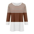 thumbnail image 4 of CLOISE Womens Shirts Fall Fashion Striped Tees Round Neck 3/4 Sleeve Tops Casual Color Block Basic Shirts Flowy Outfits Brown XL, 4 of 5