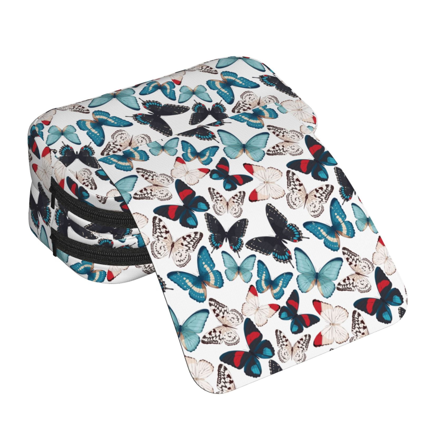 Rateoe Butterfly Pattern Double Clamshell Pen Case, Storage Organizer with Two Zipper Compartments– Holds Up to 50 Pencils & Pens