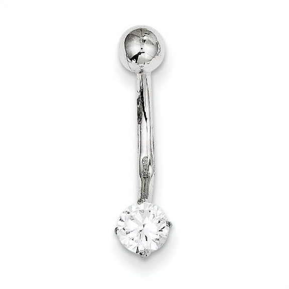 Primal Gold 10 Karat White Gold with 5mm Round Cubic Zirconia Belly Dangle