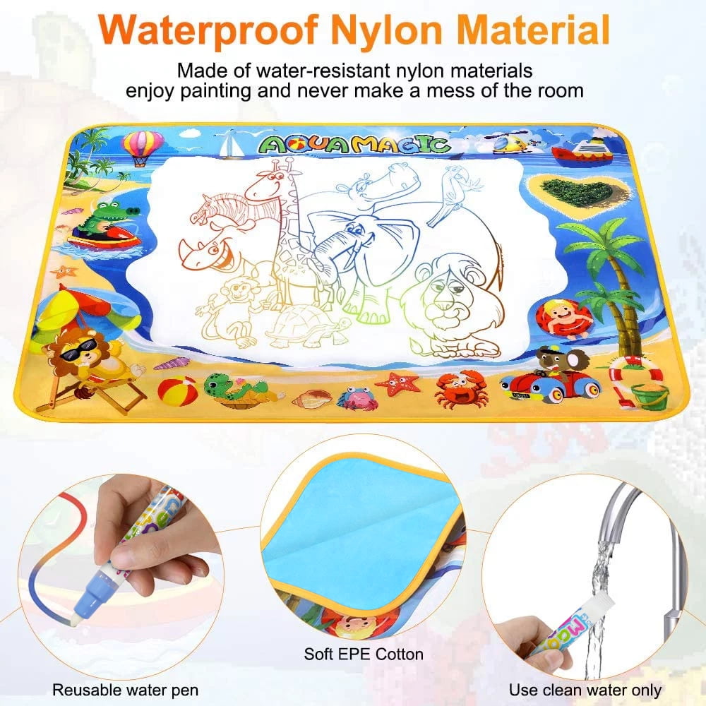 GPED Doodle Drawing Mat, 40 x 32 inch Large Aqua Magic Water Drawing Mat Toy Gifts for Boys Girls Kids Painting Writing Pad Educational Learning Toys for Toddler 3 4 5 6 Years Old