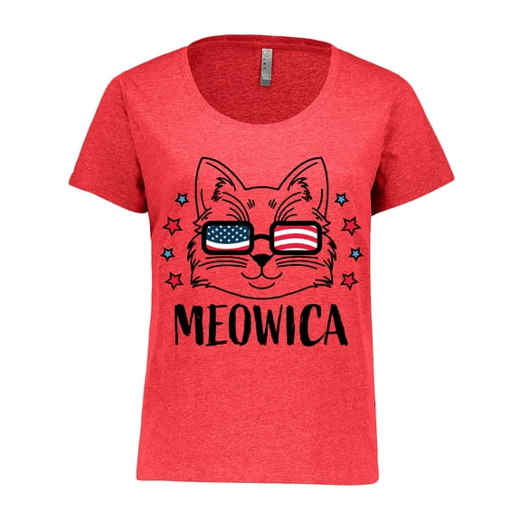 Inktastic 4th of July Meowica Cat in Flag Sunglasses Women's Plus Size T-Shirt