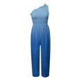 thumbnail image 6 of Winter Tank Jumpsuit for Women Smocked Wide Leg Rompers with Pockets Bohemian Ruffed O-Neck Straight Leg Capri Overalls, 6 of 6