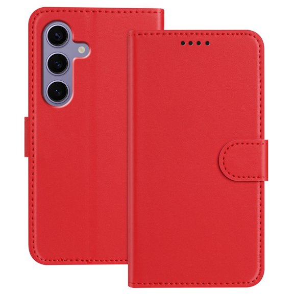 Allytechgroup Case for Samsung Galaxy S25 with Credit Card Slot, Slim Luxury PU Rugged Non-Slip Grip Shockproof Bumper Full Body Protective Cover Men Women Phone Case for Samsung Galaxy S25, Red