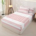 thumbnail image 3 of Castle Fairy Minimalist Horizontal Stripe Zipper Full Size Comforter Sets with Fitted Sheet and 2 Pillowcases,Retro Thin Band Zipper Bedding Set,Dusty Rose White,Reversible, 3 of 7