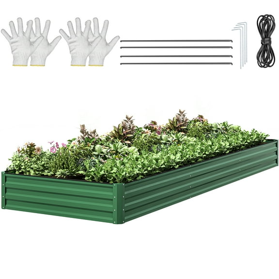 Uforic 12ft x 4ft Raised Garden Bed Kit Galvanized Metal Planter Box with Safety Features, Green