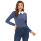 thumbnail image 1 of INSPIRE CHIC Blusa de punto de manga larga con cuello Peter Pan para mujer Azul polvoriento XL, 1 of 4