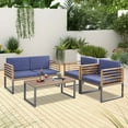 thumbnail image 2 of Costway 4pcs Patio Acacia Wood Chair Table Loveseat Cushioned Furniture Set Outdoor Navy, 2 of 9