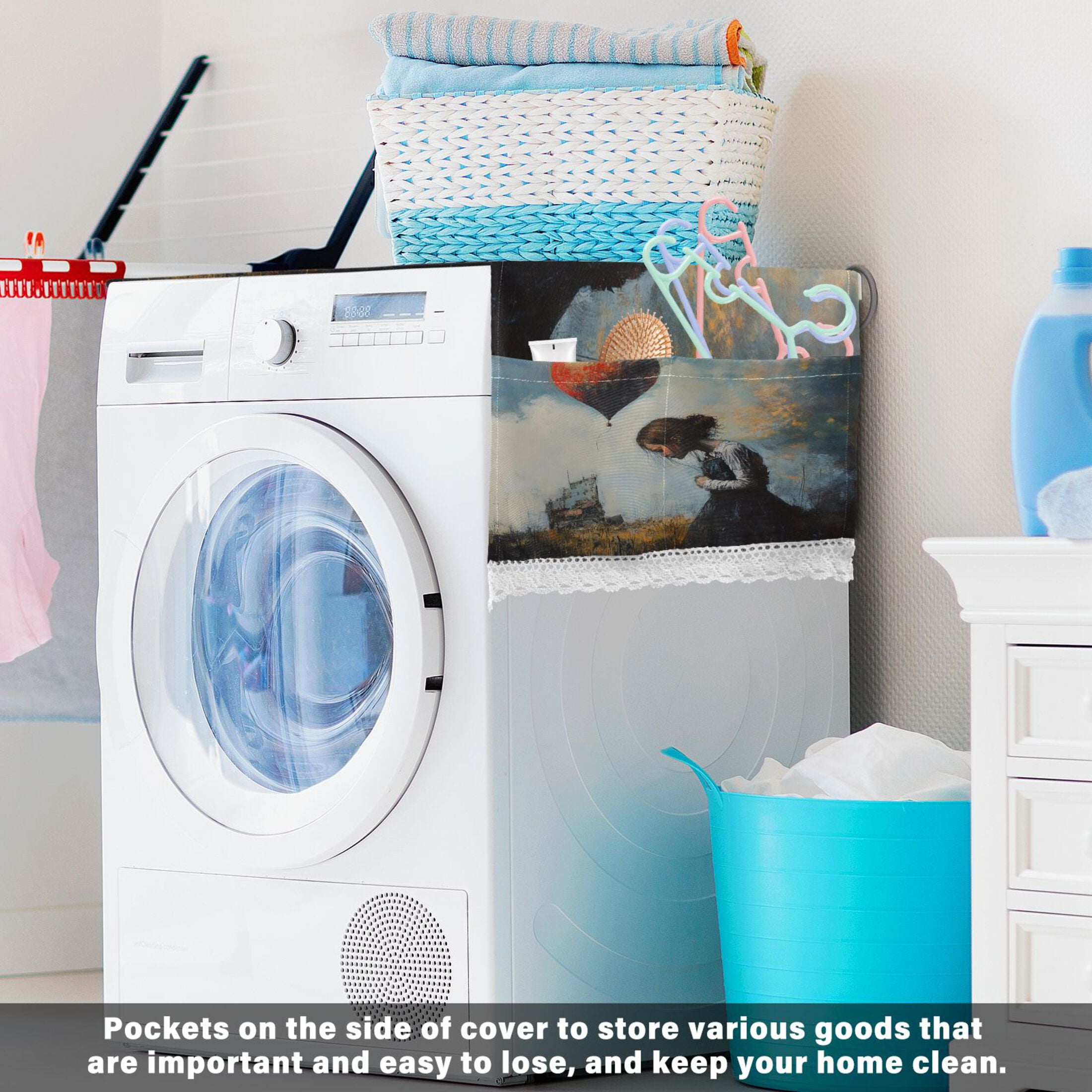 Down and Out GirlWasher and Dryer Covers Dust-Proof and Oil Resistant Fridge Cover with 4 Storage Pockets Washing Machine Top Cover for Laundry Kitchen Home 51.2 x 22 In