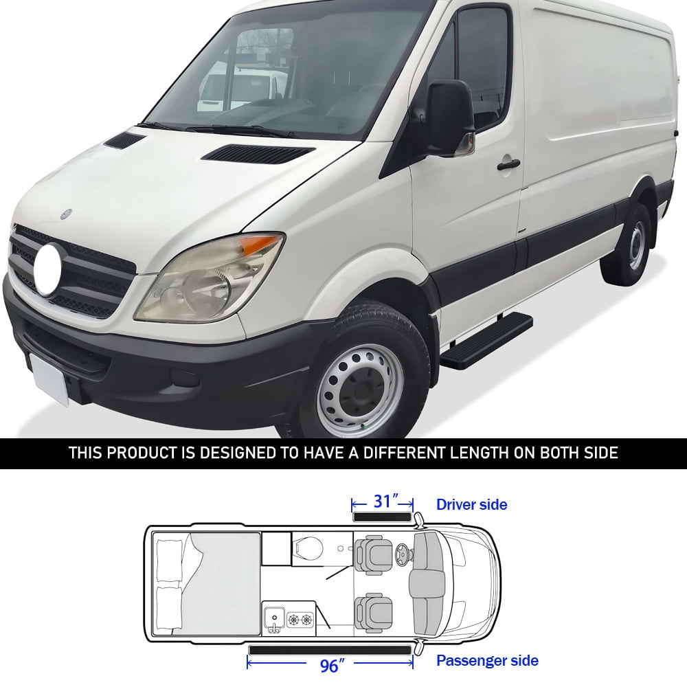APS Running Boards 5in Matte Black Compatible with Dodge Sprinter 2007-2009 Full Size Van & Mercedes-Benz Sprinter 10-25 3-Door(Exclude Passenger Van With Rear A/C and 2015 4X4) Stainless Steel