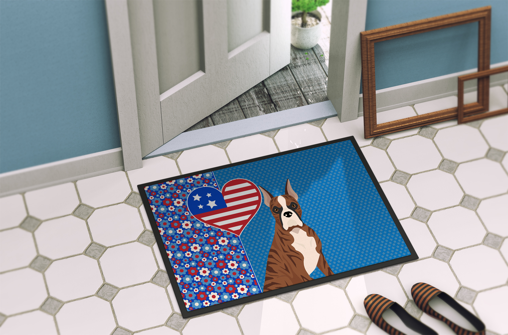 Red Brindle Boxer USA American Indoor or Outdoor Mat 24x36
