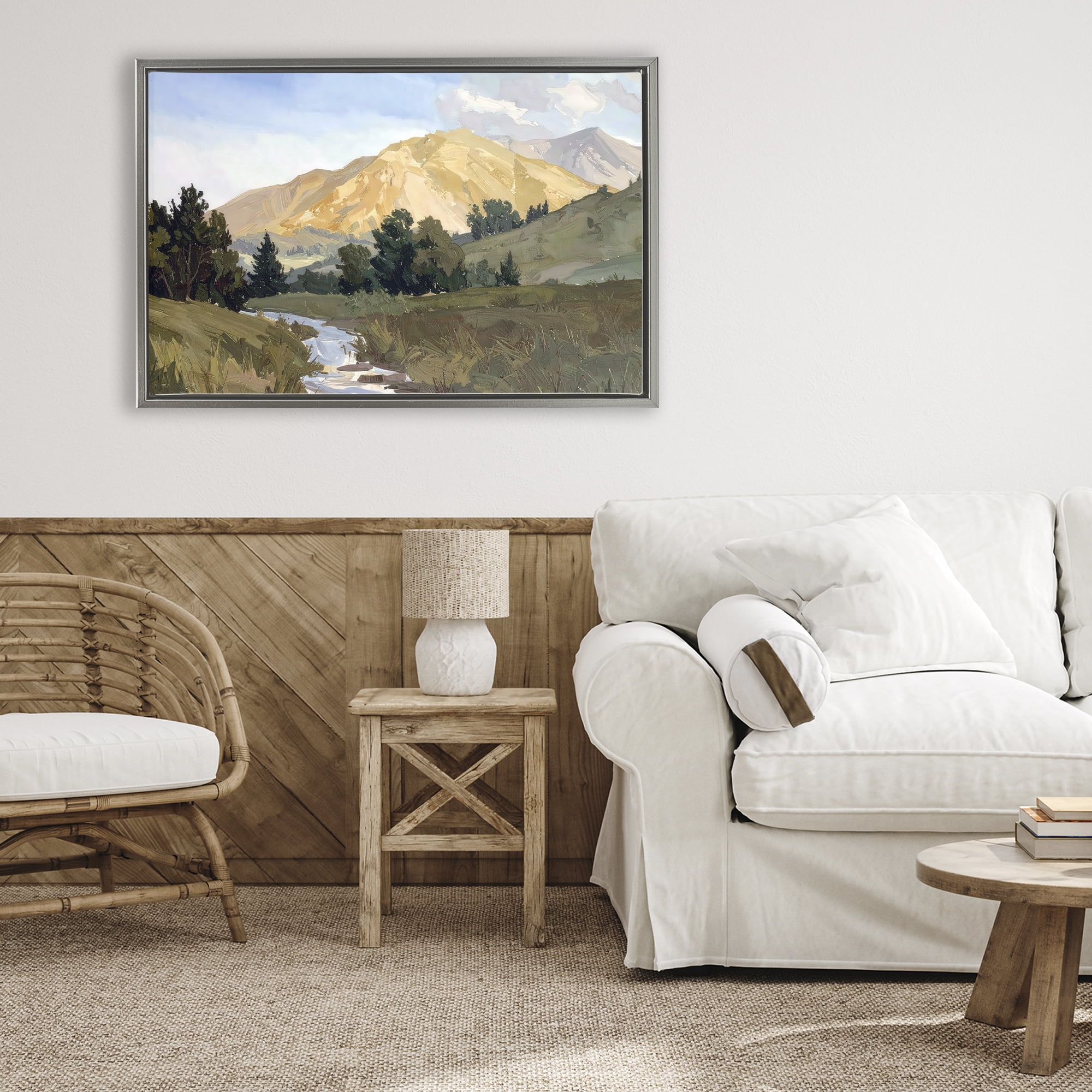 Stupell Industries Mountain Divide Valley Gray Framed Floater Canvas Wall Art, design by Alonza Saunders