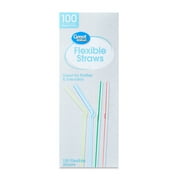 Great Value Plastic Disposable Flexible Straws, Multi-Color, 100 Count