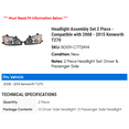 thumbnail image 2 of Headlight Assembly Set 2 Piece - Compatible with 2008 - 2015 Kenworth T270 2009 2010 2011 2012 2013 2014, 2 of 2