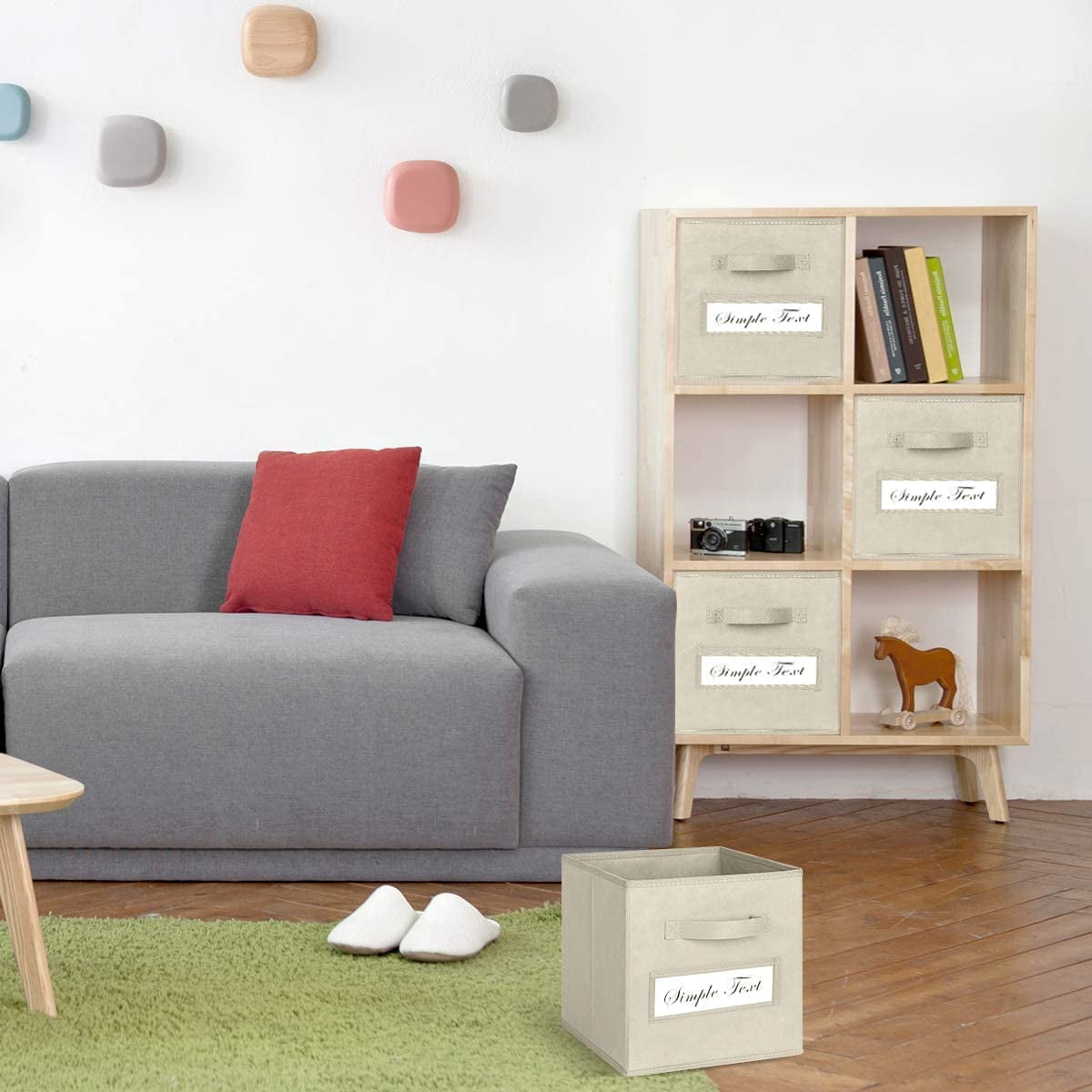 13x13 Inch Cube Storage Bins(Set of 8)-Basket Bins with 8 Labels Window Cards & a Pen - Collapsible Storage Organizer Boxes Cube For Nursery Home & Office-Beige