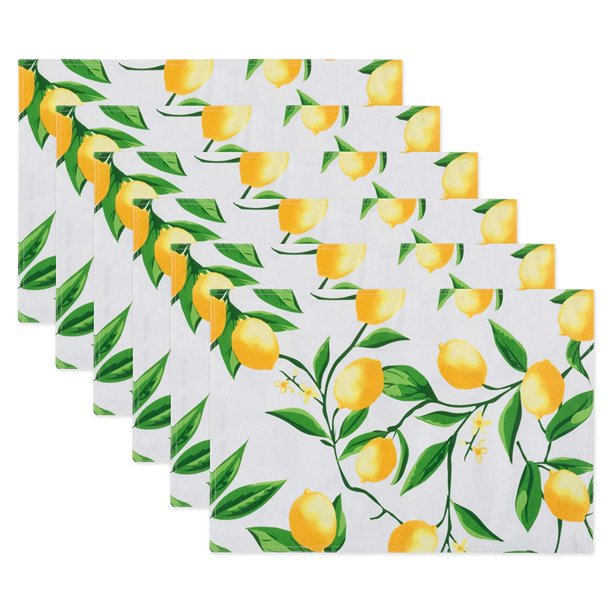 DII Lemon Bliss Printed Outdoor Placemats, Set of 6, 19" x 13", 100