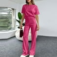 thumbnail image 2 of Inleife Two Piece Sets for Women Summer Fashion Summer Women Casual Short Sleeve Bandage Tops Outing Long Pants Sets Hot Pink Sizes S, 2 of 6