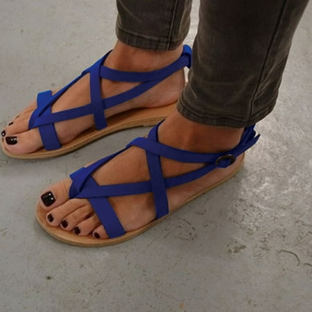 

Homadles Sandals for Women- on Clearance in Store Flats Roman Strappy Sandals Shoes Blue Size 7