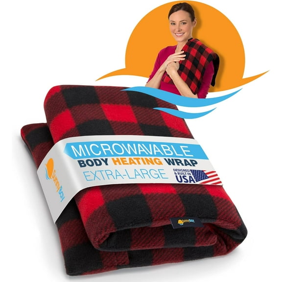 SunnyBay Extra Large Microwave Heating Pad 10x24 Inches - Moist Heating Pad for Pain Relief - Wheat Filling and Washable Fleece Cover, Buffalo Plaid