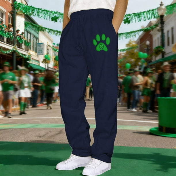 Ceisia Men's Trendy St. Patrick's Gift Day Print Elastic Waist Lacing Straight Casual Work Pants with Pockets