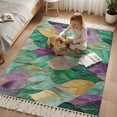 thumbnail image 6 of Kitchen Runner Rugs, Abstract Leaf Geometric Art 4'x6' Throw Rug with Tassels, Retro Gradient Leaves Washable Soft Floor Carpet Runner for Hallway Bedroom Bathroom Laundry Room, 6 of 9