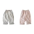 thumbnail image 1 of (2-Pack) Rinsvye Kids Linen Blend Stripe Pants Spring Summer Casual Trousers Adjustable Waist Loose Fit Korean Style Childrens Daily Wear, 1 of 4
