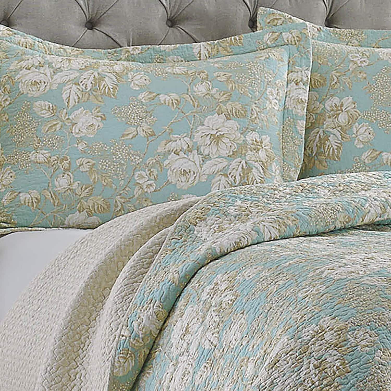 Laura Ashley Brompton Serene Reversible Cotton Quilt Set Walmart Com