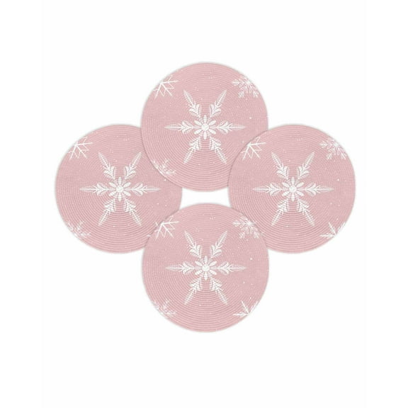 Christmas Round Placemats Set of 4 Winter Snowflake Place Mats Washable Woven Placemat Snow Pink Circle Braided Table Mat for Kitchen Dining Table Party Home Decor 15 Inch