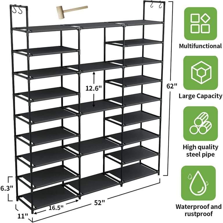  UMBFUN 9 Tiers Shoes Rack Organizer for Entryway Hold 32-40  Pairs Shoes and Boots Black Metal Garage Shoes Storage Tall Stackable Free  Standing Big Shoe Rack for Closet with 4 Hooks(2x9) 